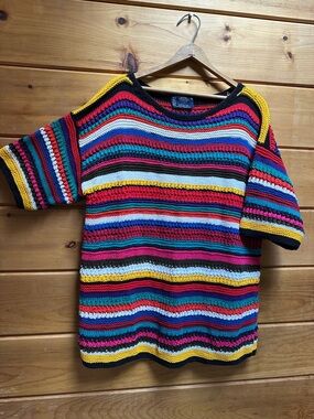 Vintage Kenneth Gordon 100% cotton knit textured striped shirt L